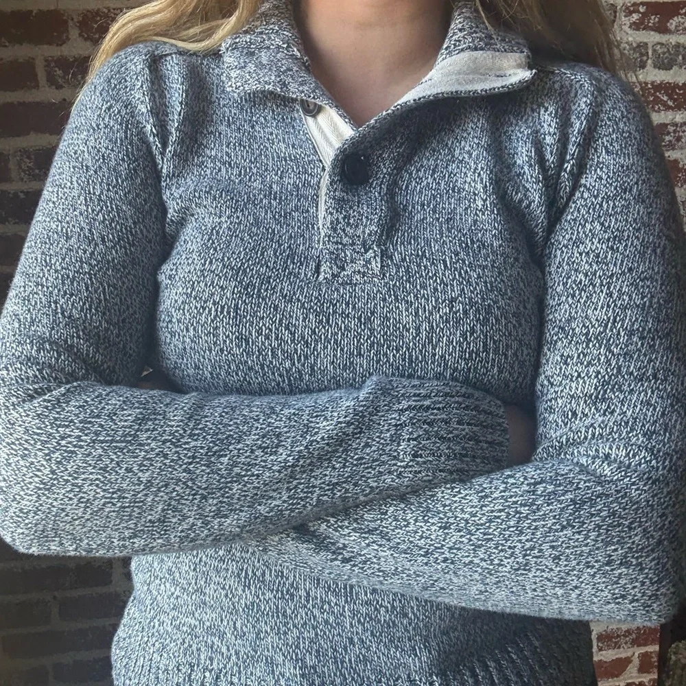 H&M L.O.G.G. Heather Blue Quarter Button Down Sweater